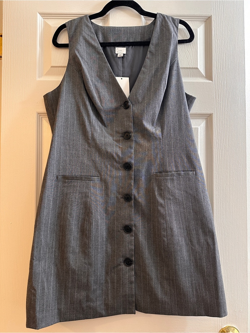 a new day Large Gray Sleeveless Pinstripe Button-Down Dress - New With Tags